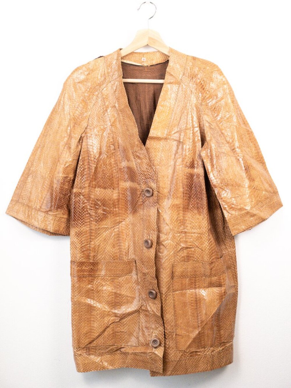 1960s Neiman Marcus Italian Snakeskin Leather Brown Coat AS IS